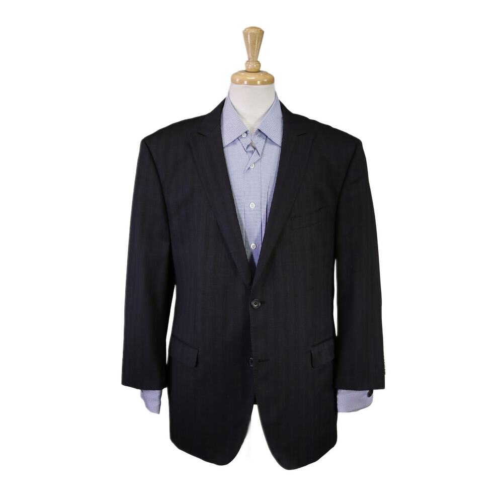 Peter Jackson Gray Black Plaid Peak Lapel Super 110's Wool Blazer Jacket 46S